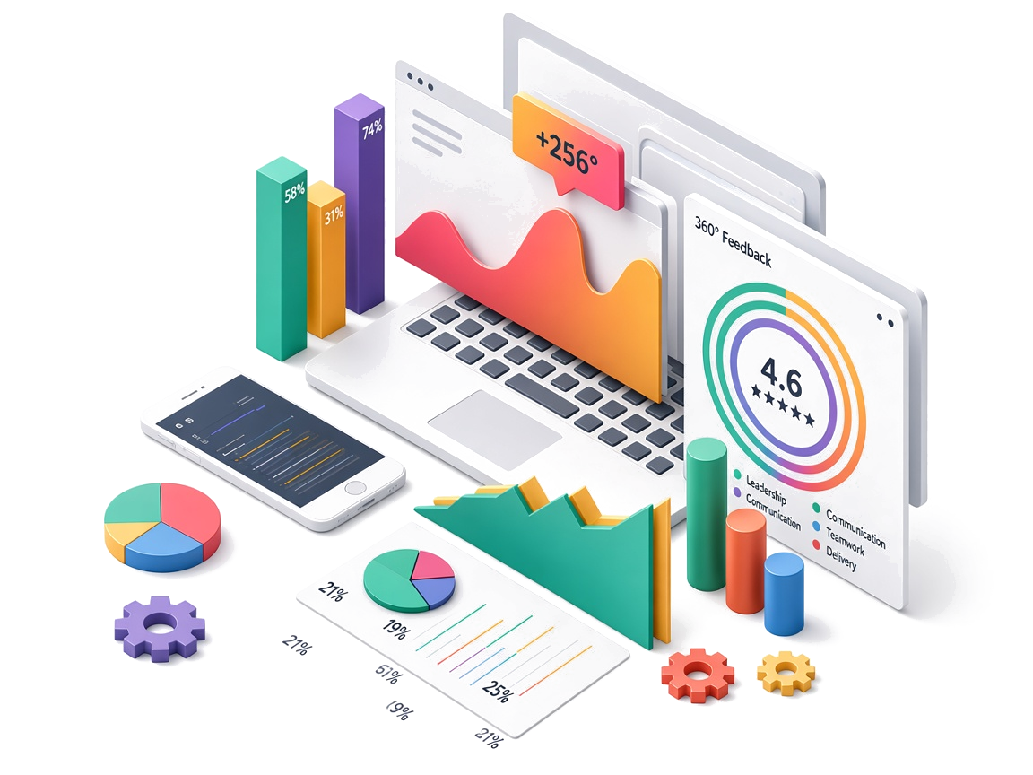 Performance analytics with 360 feedback and stacked charts